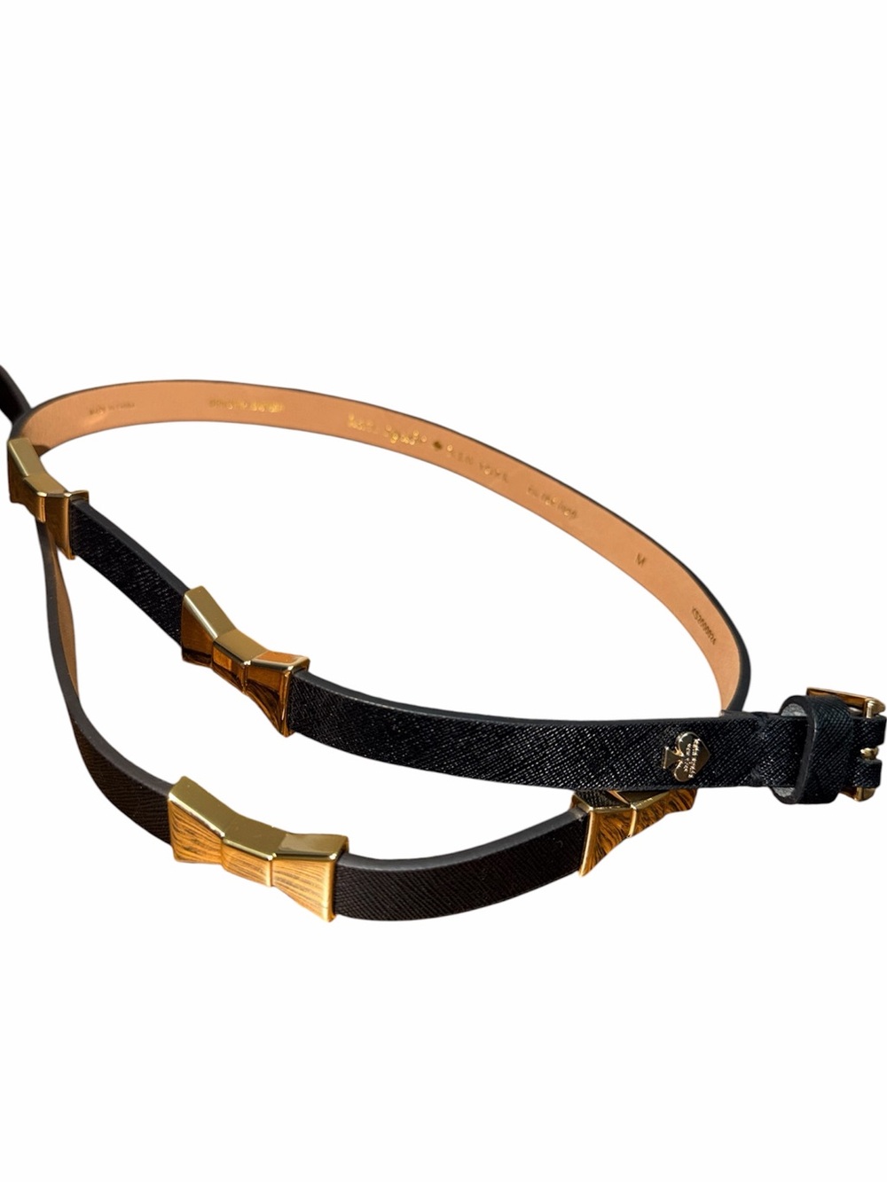 KATE SPADE NEW YORK Black & Gold Bow Waist Leather Belt Women’s Size Medium NEW